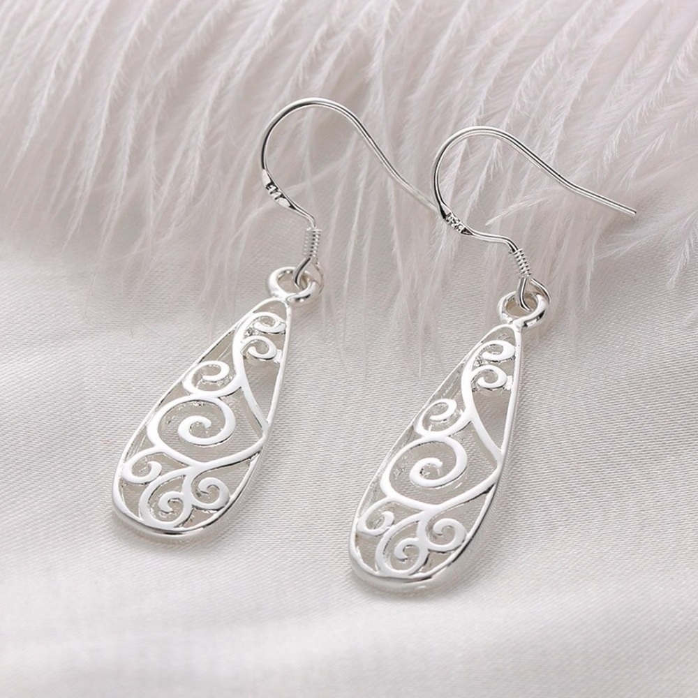 Silver Openwork Teardrop Boho Earrings - Picture 3 of 7